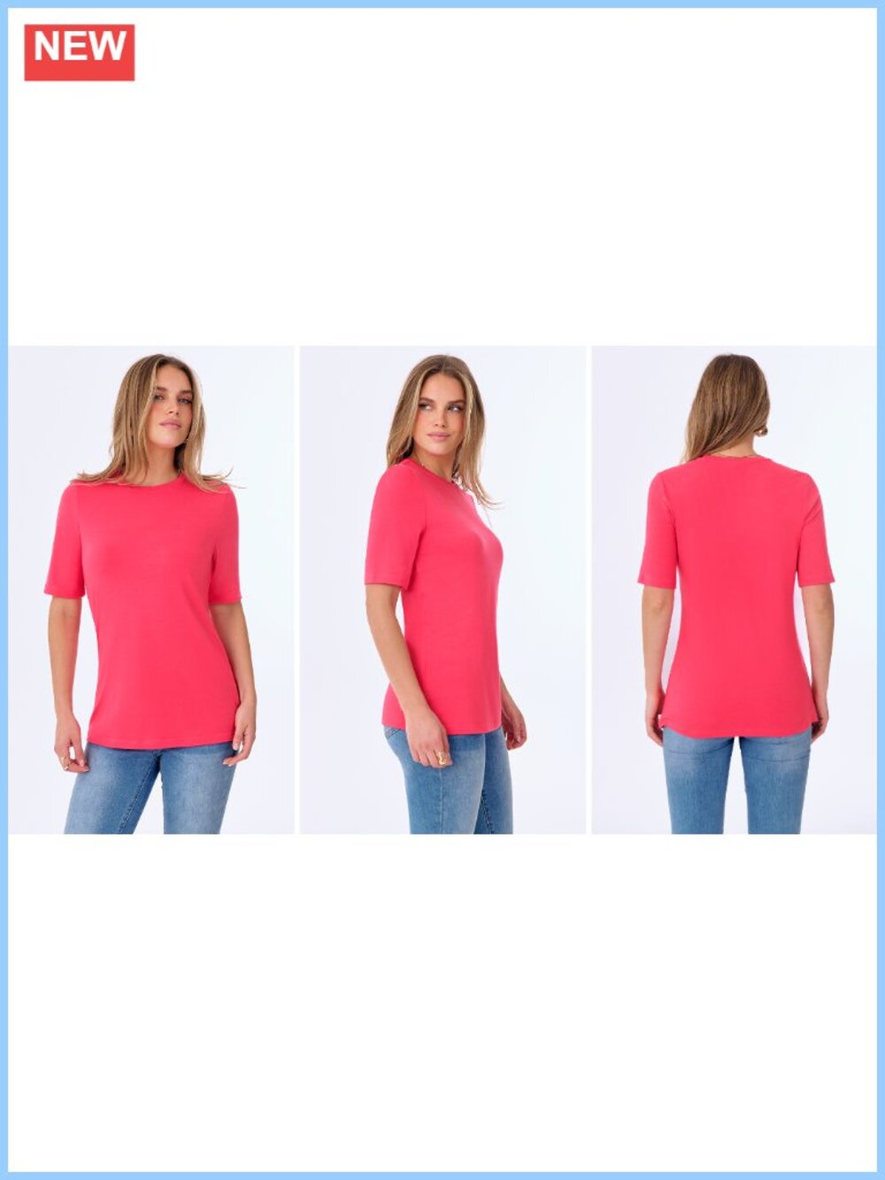 Womens Half Sleeve Crewneck Basic Work Tee Regular Fit Knit T-Shirt - Picture 6 of 6